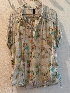 Marc Cain Light Floral Sheer Blouse with Drawstring Sides